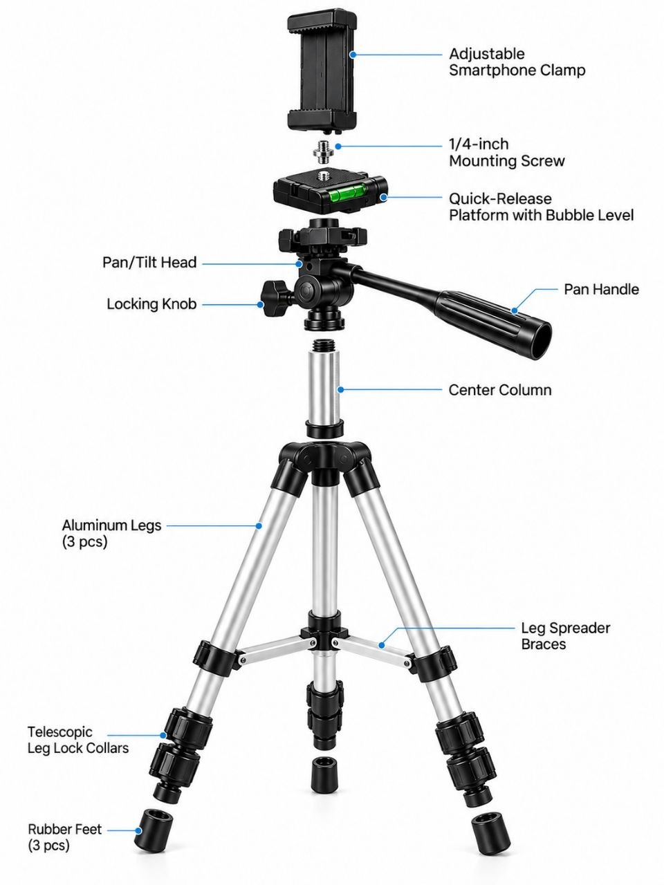 280 Camera 360° Mobile Tripod Stand – Adjustable Phone & Camera Tripod with Carry Bag
