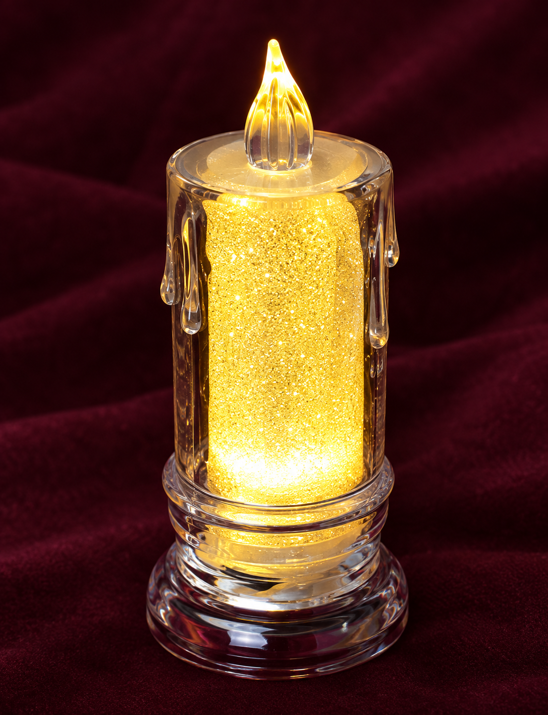 LED Flameless Candle with Warm Golden Glow – Decorative Crystal Flame Light