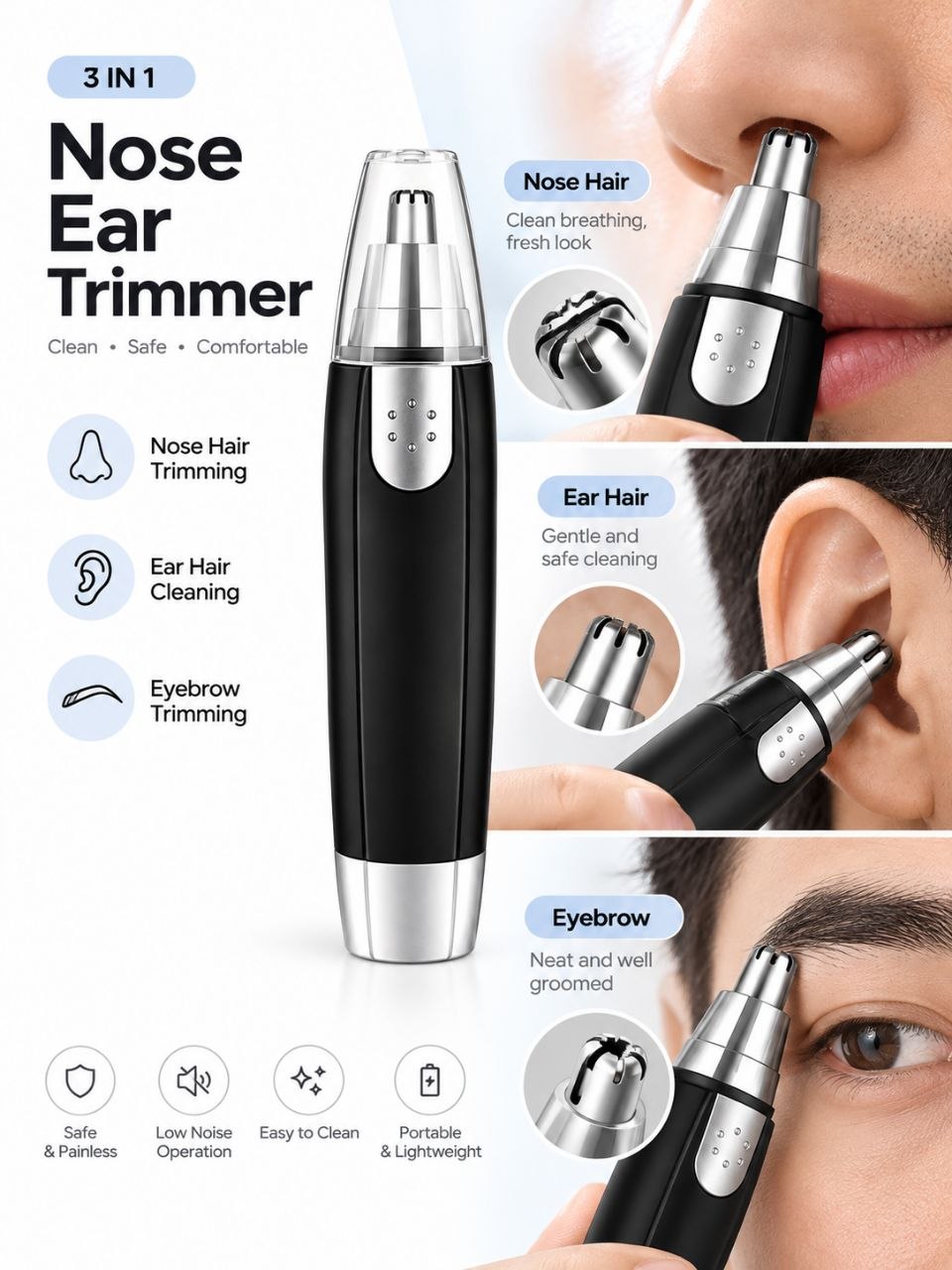 3-in-1 Nose, Ear & Eyebrow Trimmer – Precision Personal Groomer