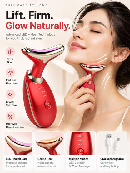 LED Facial Skin Rejuvenation Device with Heat & Vibration – Red Light Beauty Massager