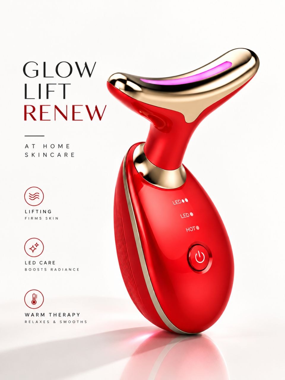 LED Facial Skin Rejuvenation Device with Heat & Vibration – Red Light Beauty Massager