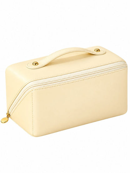 Premium Travel Cosmetic Organizer Bag with Compartments & Handle – Beige