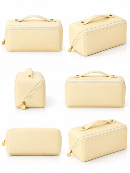 Premium Travel Cosmetic Organizer Bag with Compartments & Handle – Beige