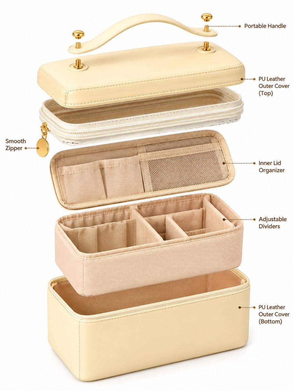 Premium Travel Cosmetic Organizer Bag with Compartments & Handle – Beige