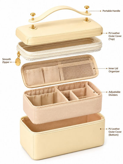Premium Travel Cosmetic Organizer Bag with Compartments & Handle – Beige