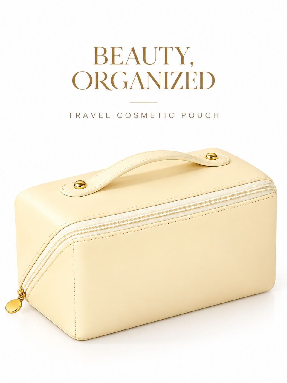 Premium Travel Cosmetic Organizer Bag with Compartments & Handle – Beige