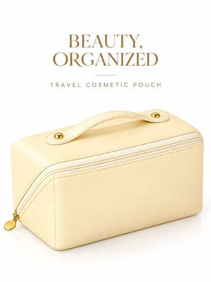 Premium Travel Cosmetic Organizer Bag with Compartments & Handle – Beige
