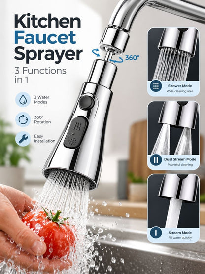 3-in-1 360° Rotating Kitchen Faucet Sprayer – Multi-Function Tap Attachment