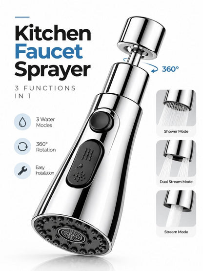3-in-1 360° Rotating Kitchen Faucet Sprayer – Multi-Function Tap Attachment