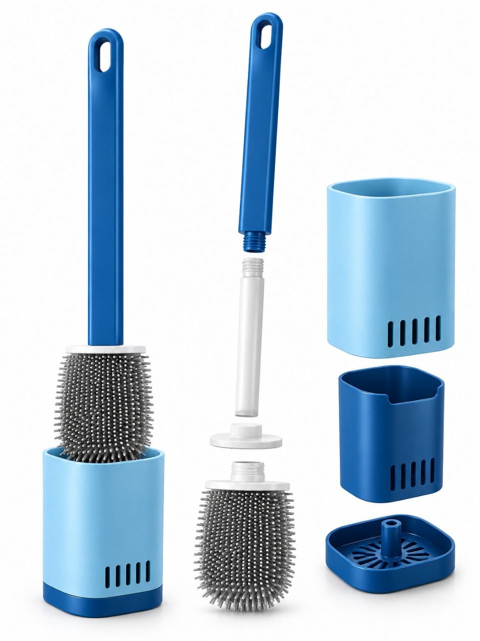 Flexible Silicone Toilet Brush with Quick-Dry Holder – Deep Cleaning Bathroom Scrubber