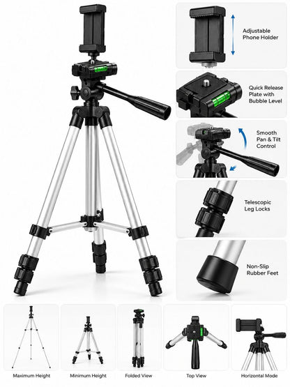 280 Camera 360° Mobile Tripod Stand – Adjustable Phone & Camera Tripod with Carry Bag