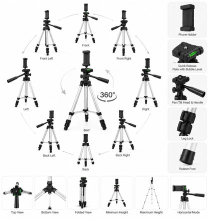 280 Camera 360° Mobile Tripod Stand – Adjustable Phone & Camera Tripod with Carry Bag