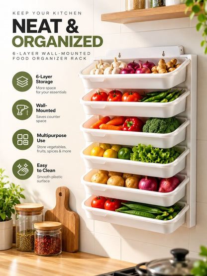 6-Tier Wall-Mounted Kitchen Storage Rack – Multi-Purpose Food & Vegetable Organizer