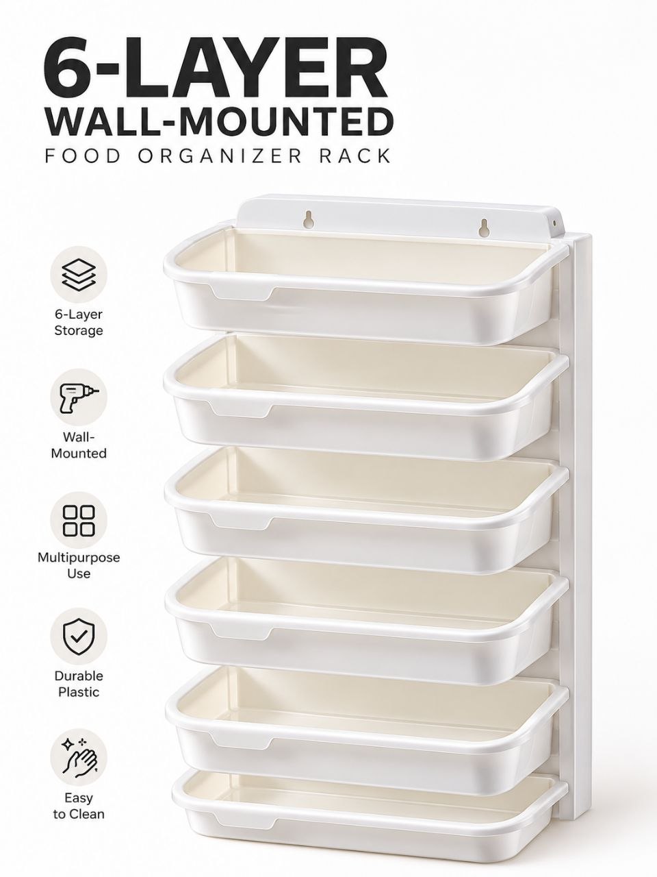 6-Tier Wall-Mounted Kitchen Storage Rack – Multi-Purpose Food & Vegetable Organizer