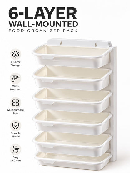 6-Tier Wall-Mounted Kitchen Storage Rack – Multi-Purpose Food & Vegetable Organizer