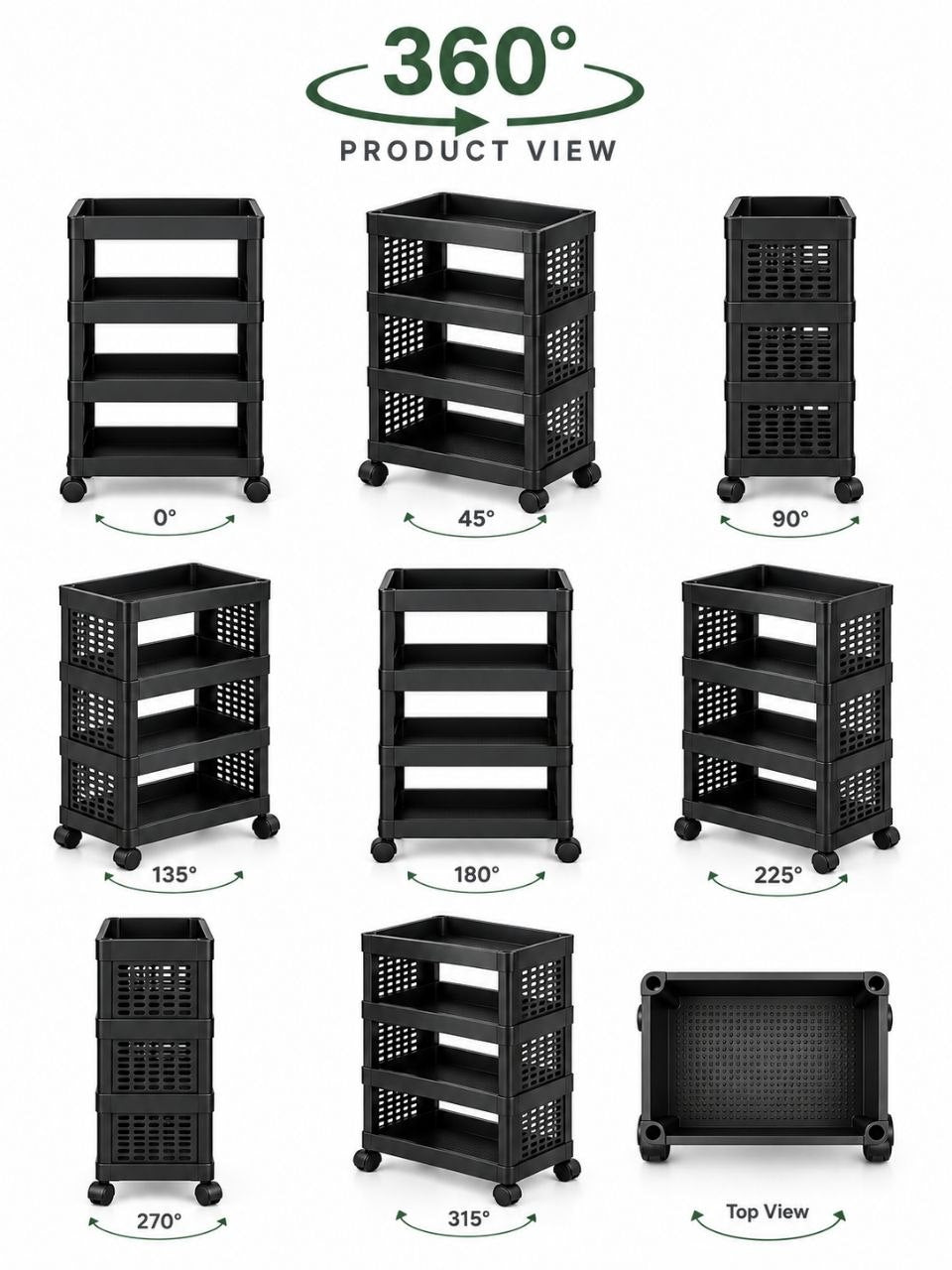 4-Tier Plastic Storage Rack with 360° Wheels – Multi-Purpose Organizer Trolley