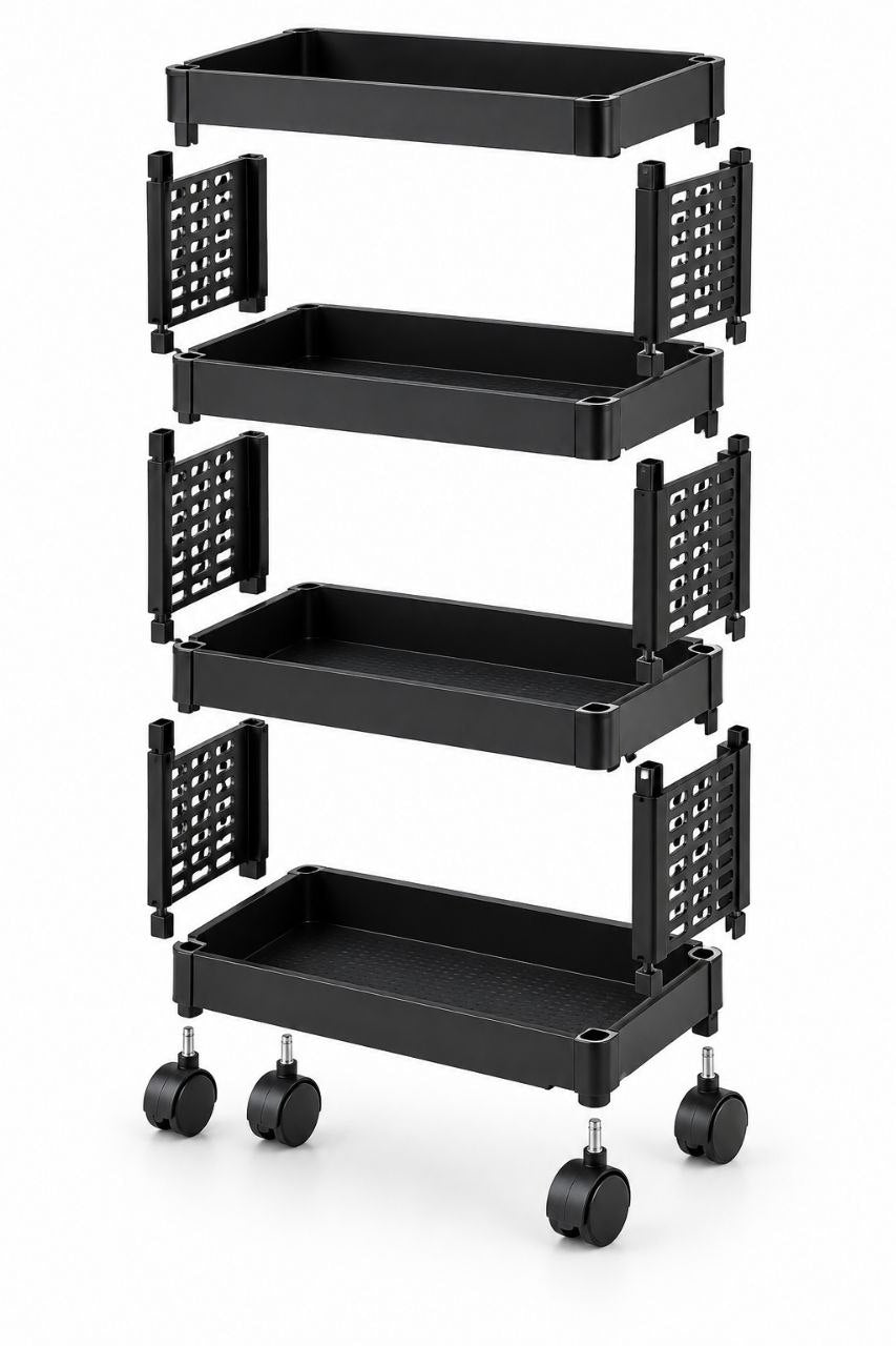 4-Tier Plastic Storage Rack with 360° Wheels – Multi-Purpose Organizer Trolley