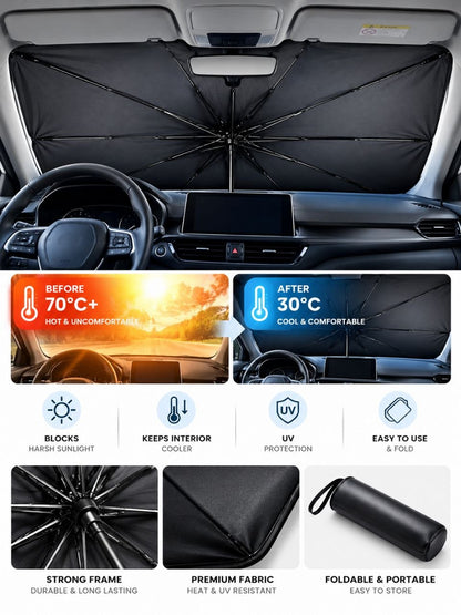 Car Windshield Sun Shade Umbrella – Foldable Heat & Sun Protection