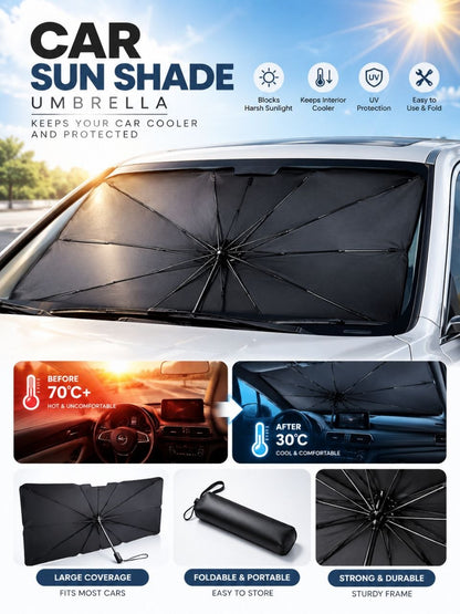 Car Windshield Sun Shade Umbrella – Foldable Heat & Sun Protection