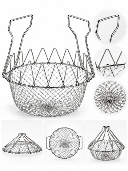 Foldable Stainless Steel Strainer Basket – Multipurpose Kitchen Draining & Cooking Basket