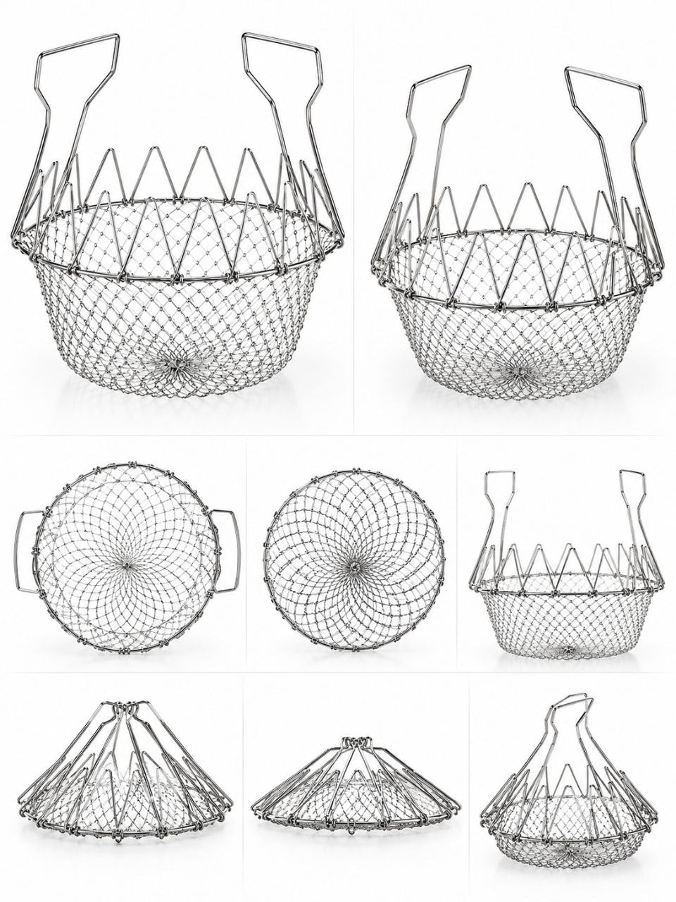 Foldable Stainless Steel Strainer Basket – Multipurpose Kitchen Draining & Cooking Basket