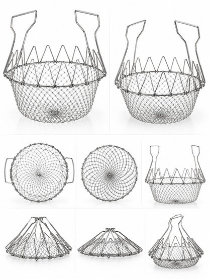 Foldable Stainless Steel Strainer Basket – Multipurpose Kitchen Draining & Cooking Basket