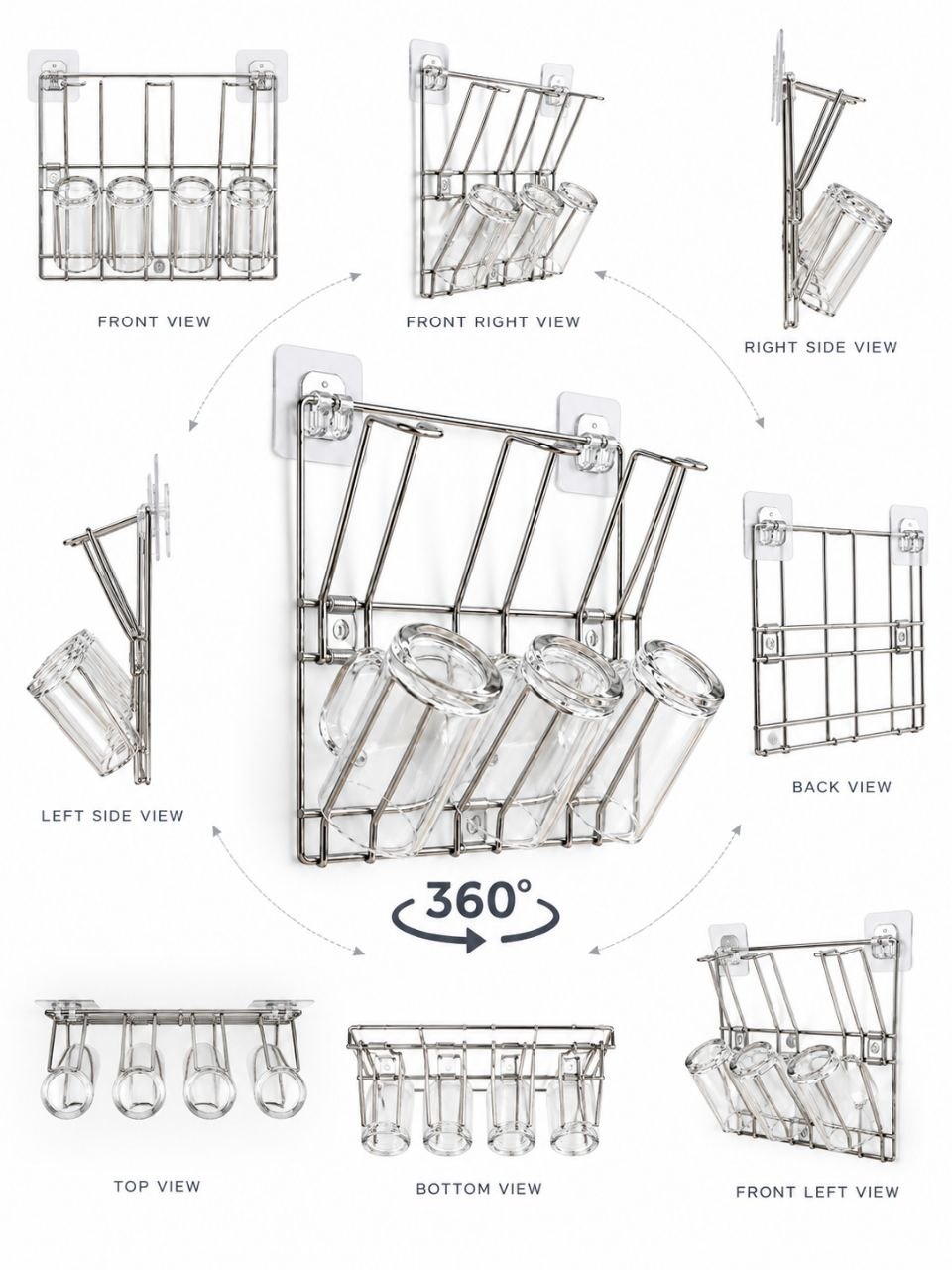 Space-Saving Stainless Steel Cup Rack – Wall-Mounted Glass Holder