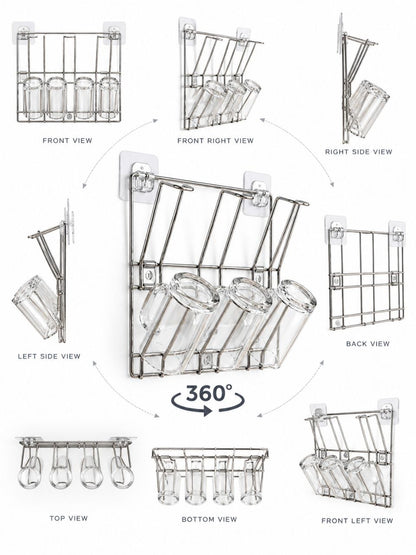 Space-Saving Stainless Steel Cup Rack – Wall-Mounted Glass Holder
