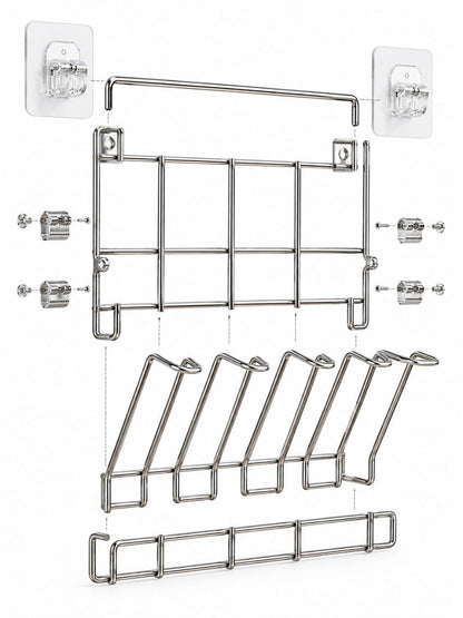 Space-Saving Stainless Steel Cup Rack – Wall-Mounted Glass Holder