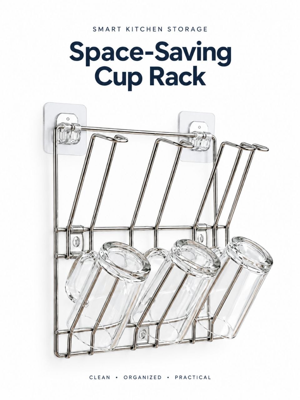 Space-Saving Stainless Steel Cup Rack – Wall-Mounted Glass Holder