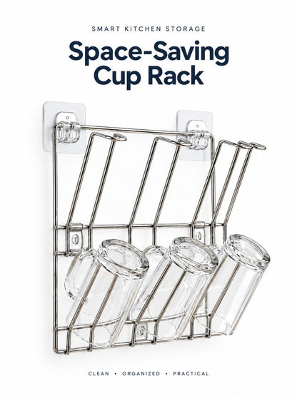 Space-Saving Stainless Steel Cup Rack – Wall-Mounted Glass Holder