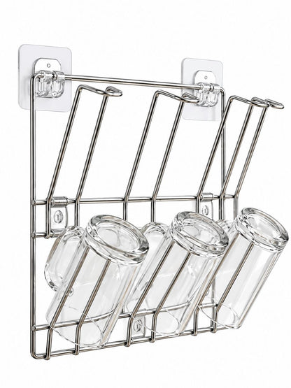 Space-Saving Stainless Steel Cup Rack – Wall-Mounted Glass Holder