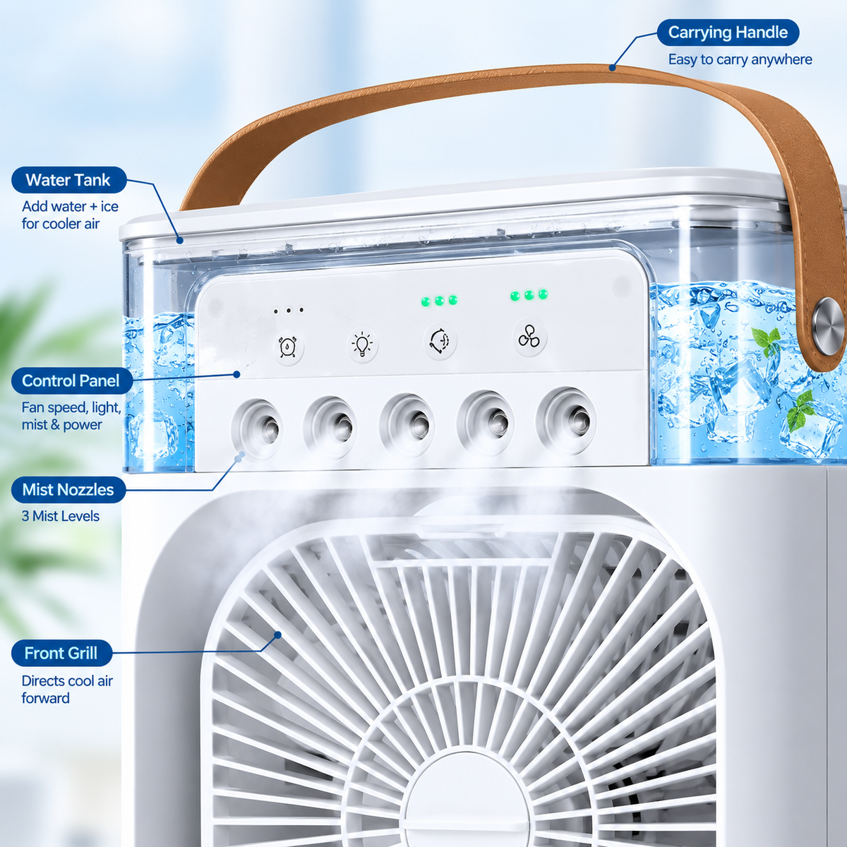 Portable Air Conditioner Fan 7 Color Changing Light (Big 1 Pc)