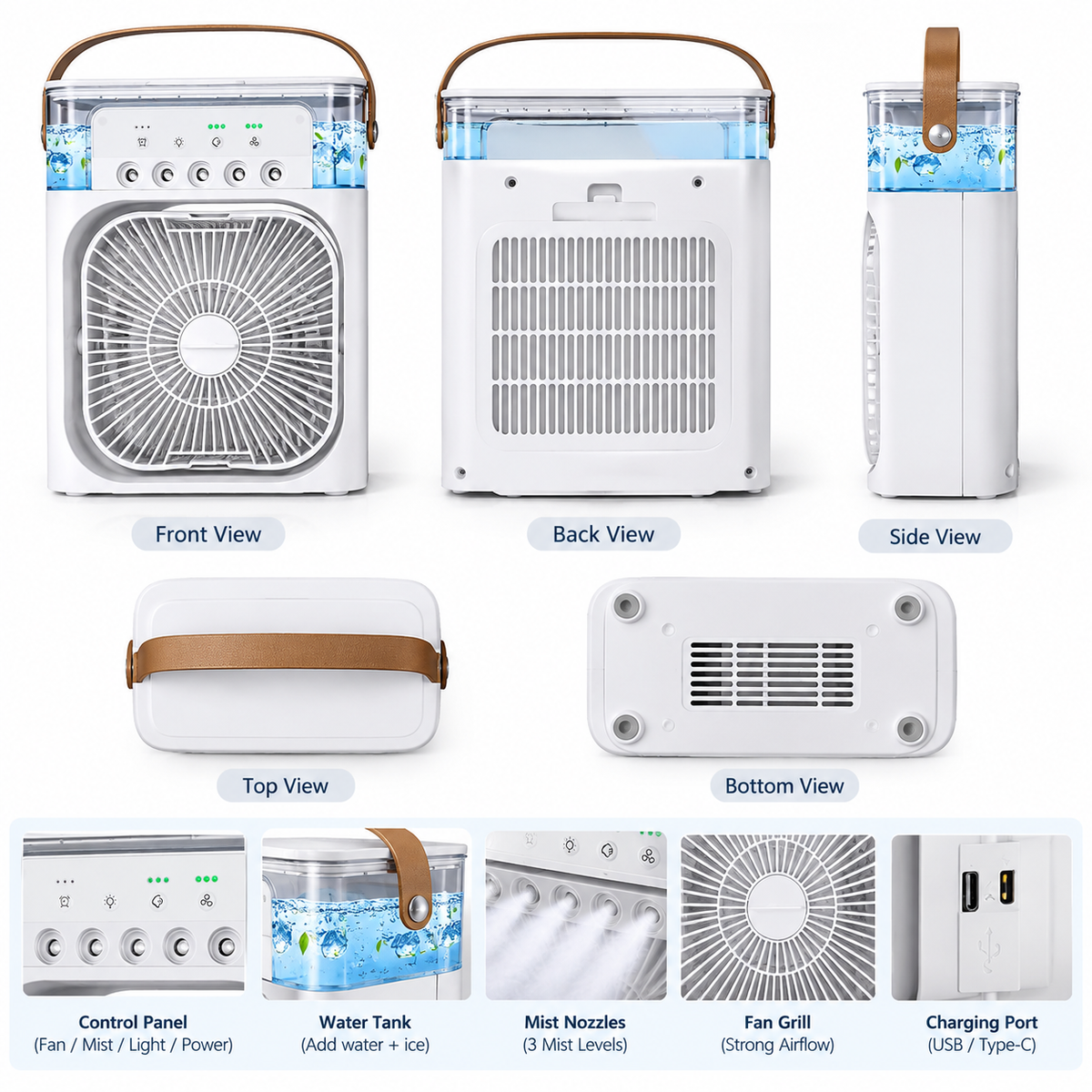 Portable Air Conditioner Fan 7 Color Changing Light (Big 1 Pc)