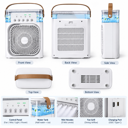 Portable Air Conditioner Fan 7 Color Changing Light (Big 1 Pc)