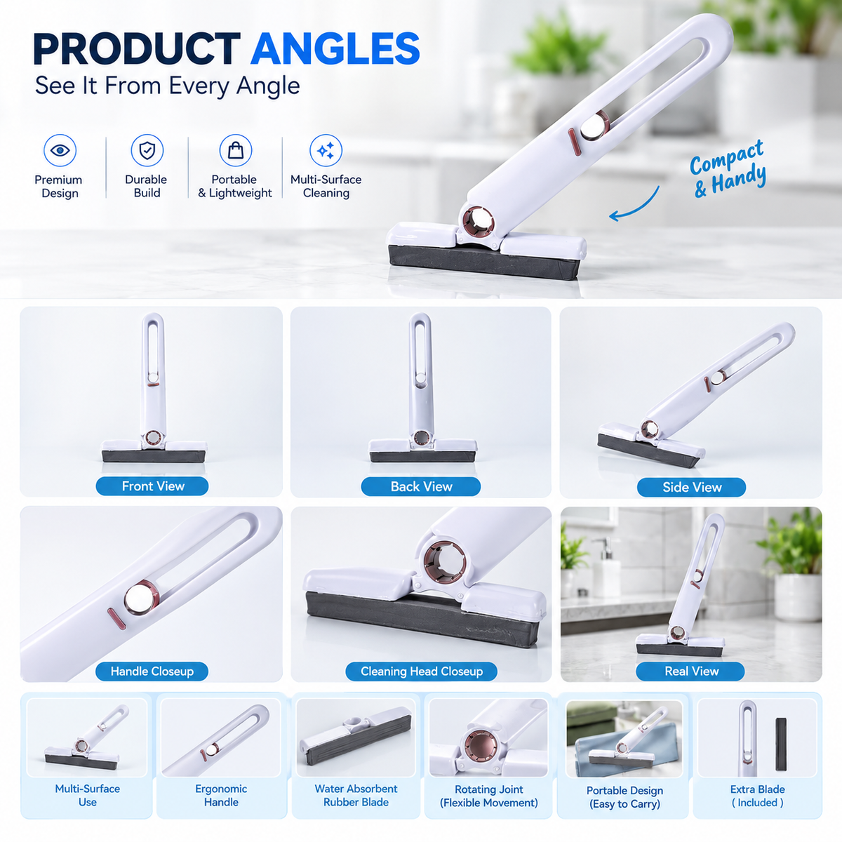 4707 Portable Self-squeeze Short Mop Mini Hand Wash-free Strong Absorbent Mop With 1 Cotton Head Cleaning Sponge For Bathroom Kitchens Table