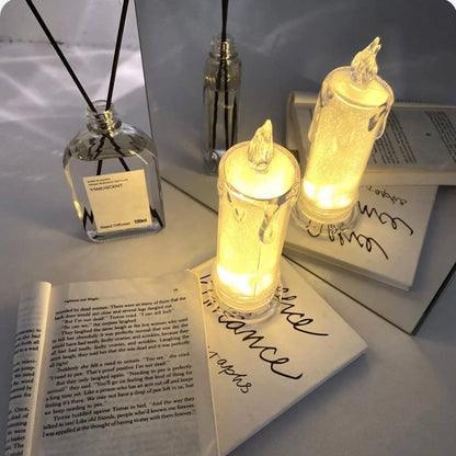 LED Flameless Candle with Warm Golden Glow – Decorative Crystal Flame Light