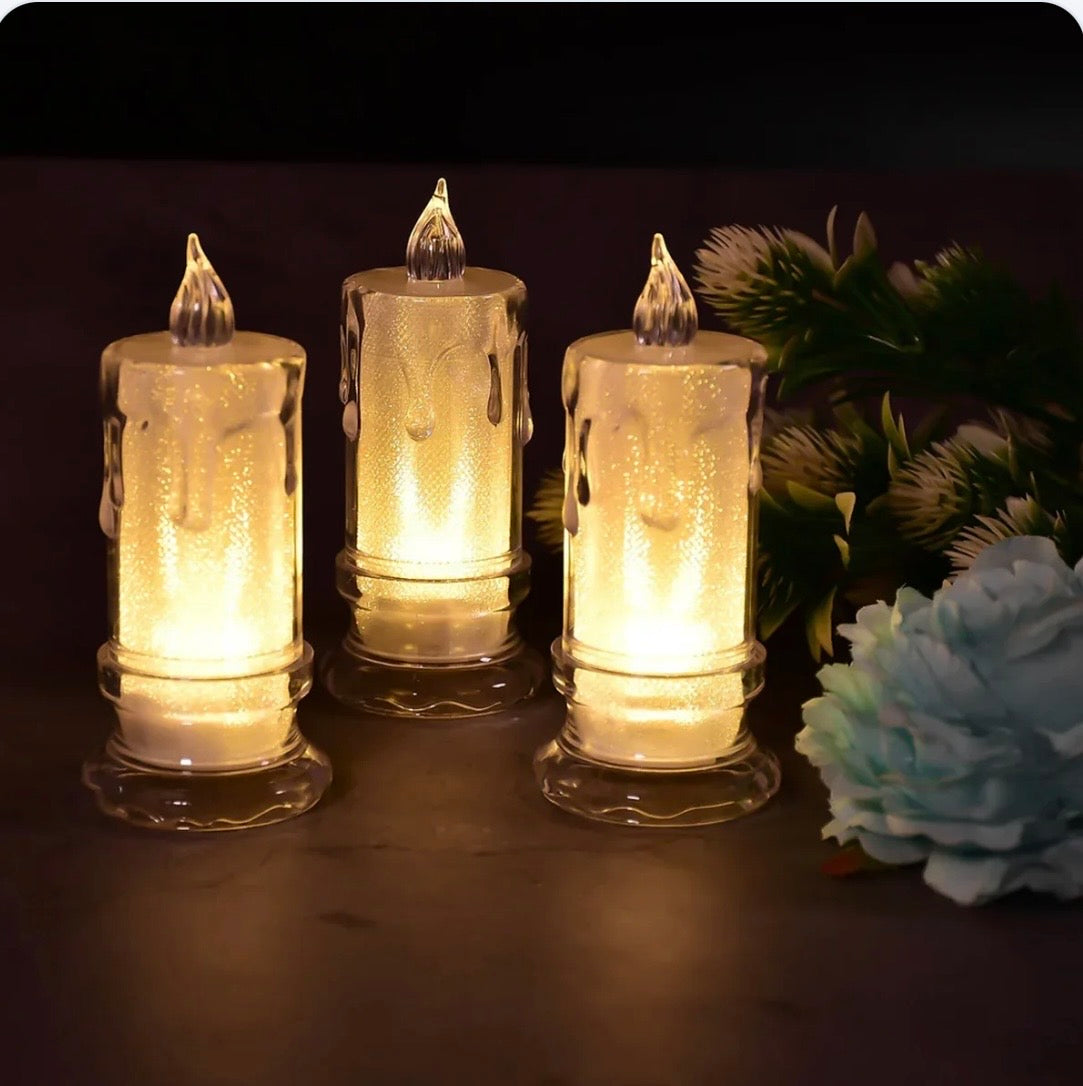 LED Flameless Candle with Warm Golden Glow – Decorative Crystal Flame Light