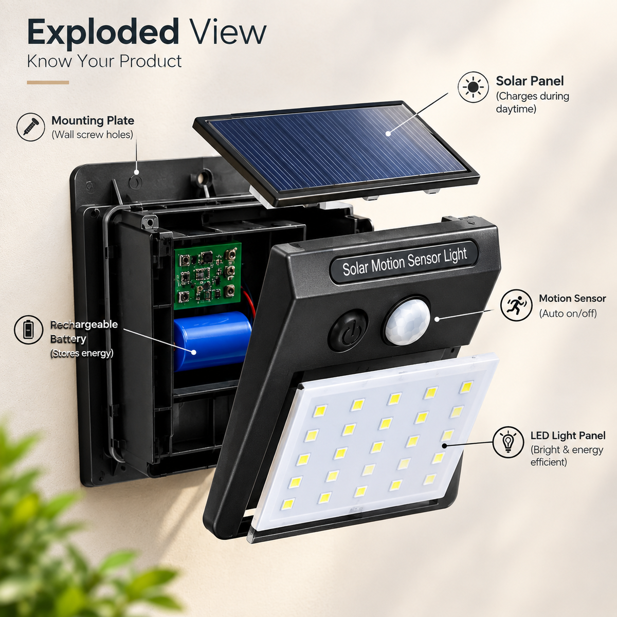 Solar Motion Sensor LED Outdoor Wall Light