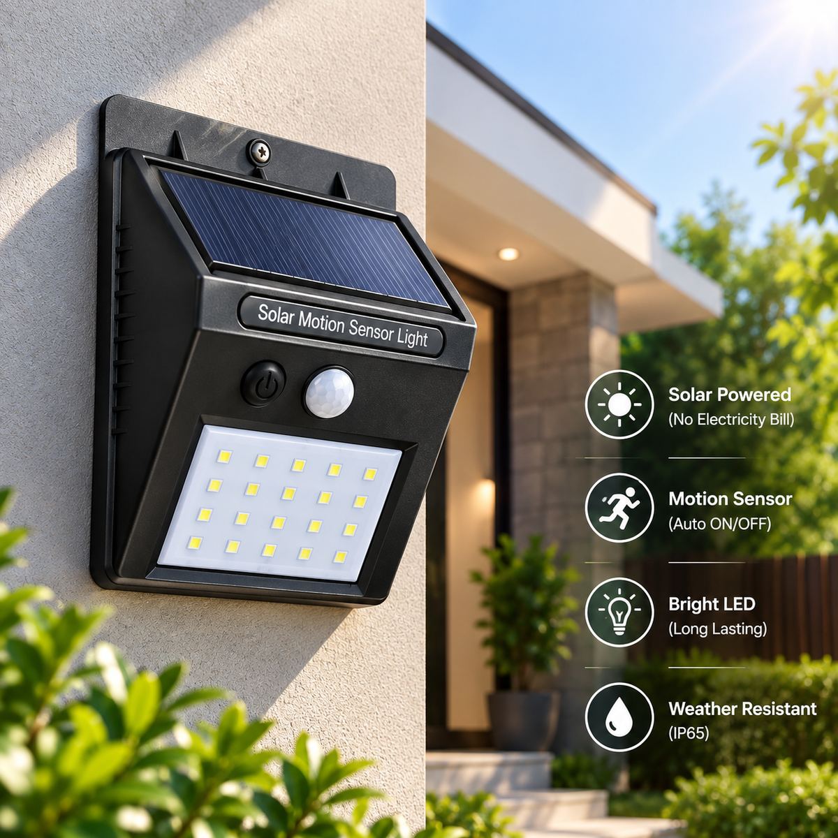 Solar Motion Sensor LED Outdoor Wall Light
