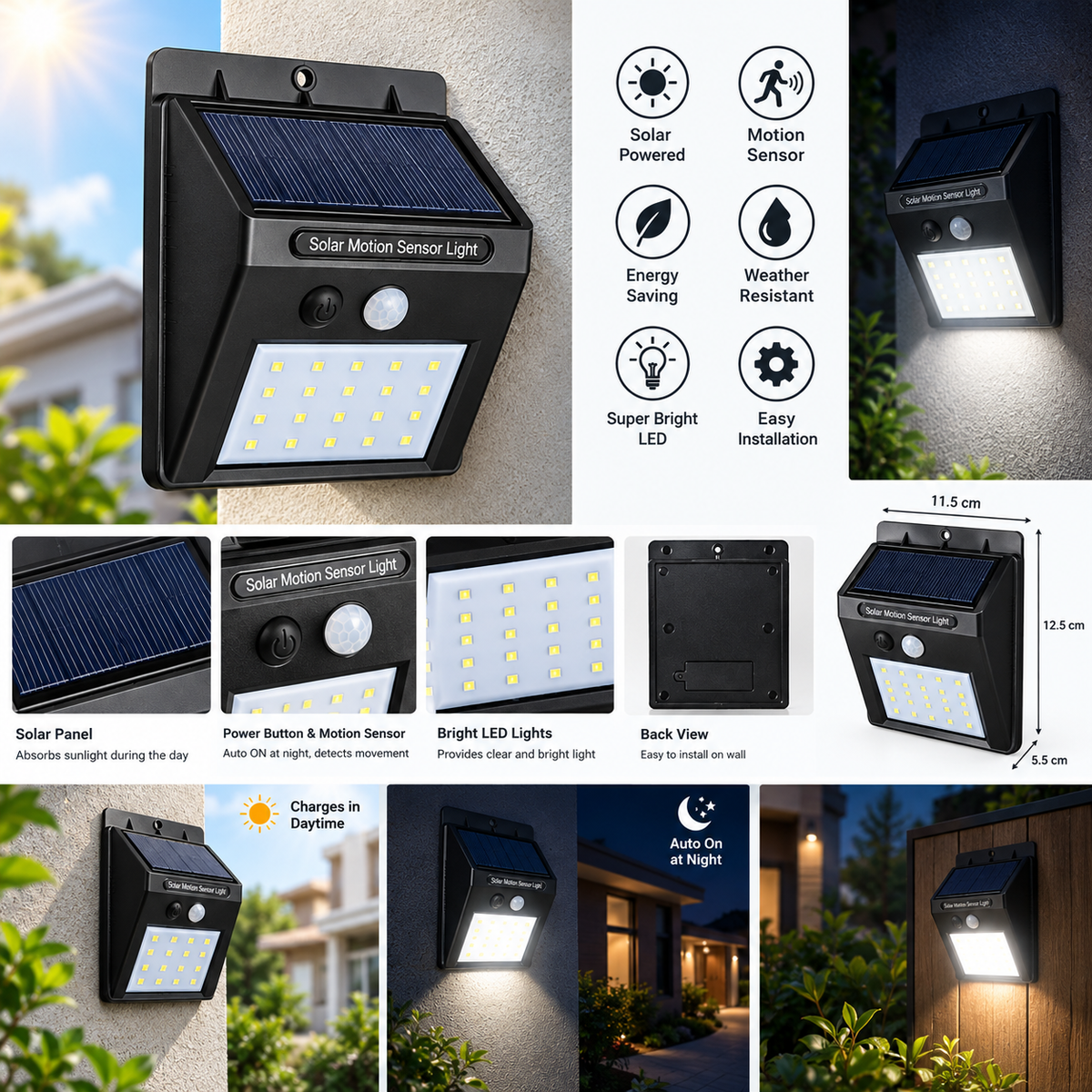 Solar Motion Sensor LED Outdoor Wall Light