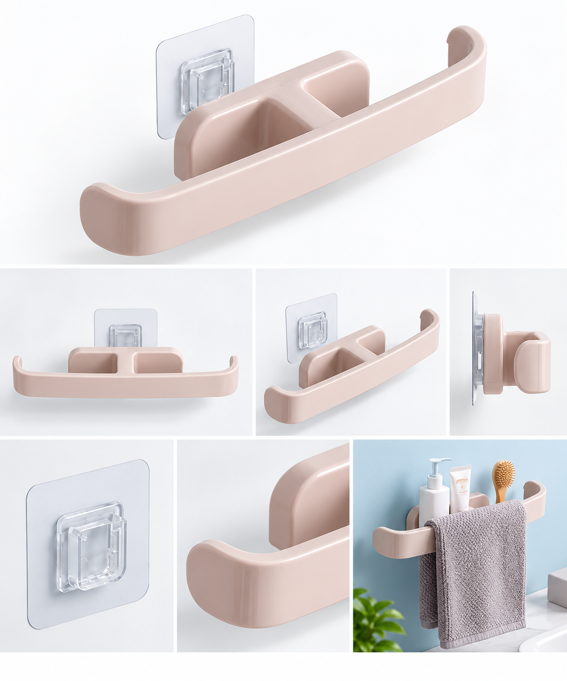 Adhesive Wall Mounted Storage Rack – No Drill Snap-Fit Organizer