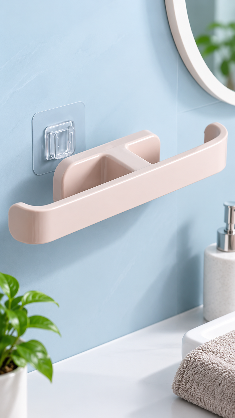 Adhesive Wall Mounted Storage Rack – No Drill Snap-Fit Organizer