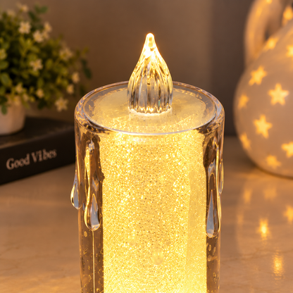 LED Flameless Candle with Warm Golden Glow – Decorative Crystal Flame Light