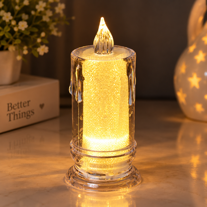 LED Flameless Candle with Warm Golden Glow – Decorative Crystal Flame Light