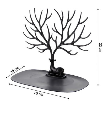 Elegant Deer Jewelry Stand with Antler Tree Design & Storage Tray – Necklace, Bracelet & Ring Organizer