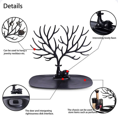 Elegant Deer Jewelry Stand with Antler Tree Design & Storage Tray – Necklace, Bracelet & Ring Organizer