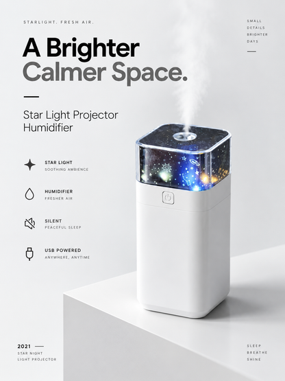 Star Light Projector Humidifier – USB Powered 2-in-1 Night Light