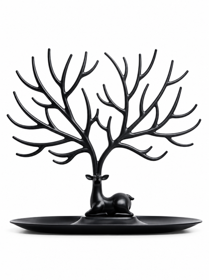 Elegant Deer Jewelry Stand with Antler Tree Design & Storage Tray – Necklace, Bracelet & Ring Organizer