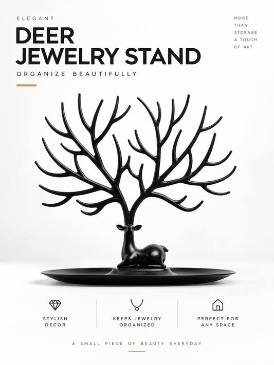 Elegant Deer Jewelry Stand with Antler Tree Design & Storage Tray – Necklace, Bracelet & Ring Organizer